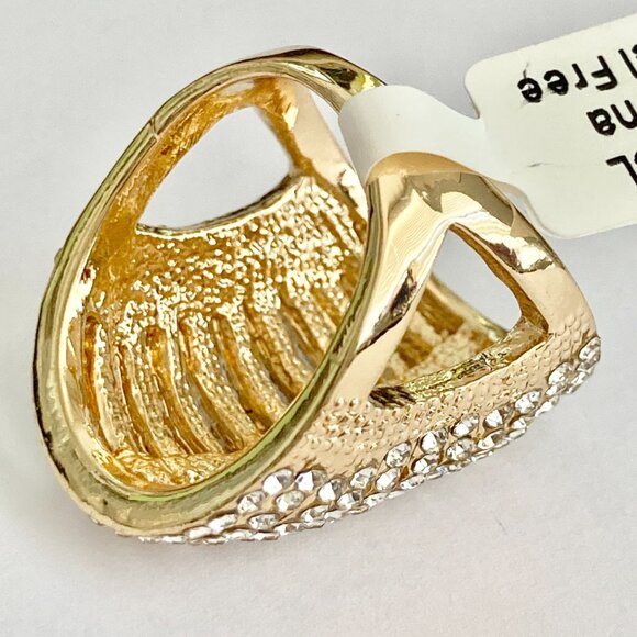 Deco Dome Cubic Zirconia Cocktail Ring Yellow Gold Plated Size 7 8 9 Statement - Picture 11 of 16